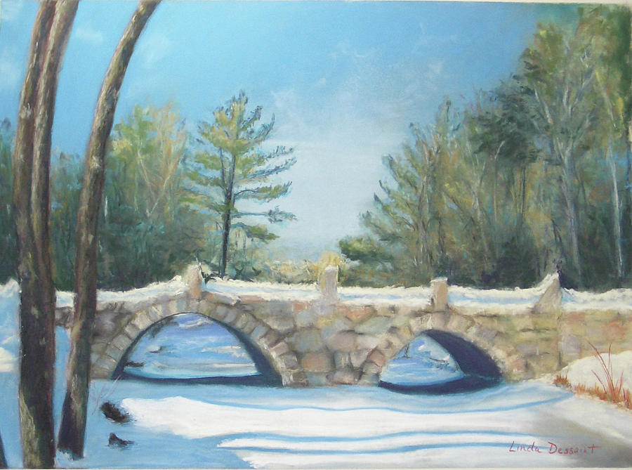 Winter Painting - Stone Bridge at Jones Road by Linda Dessaint