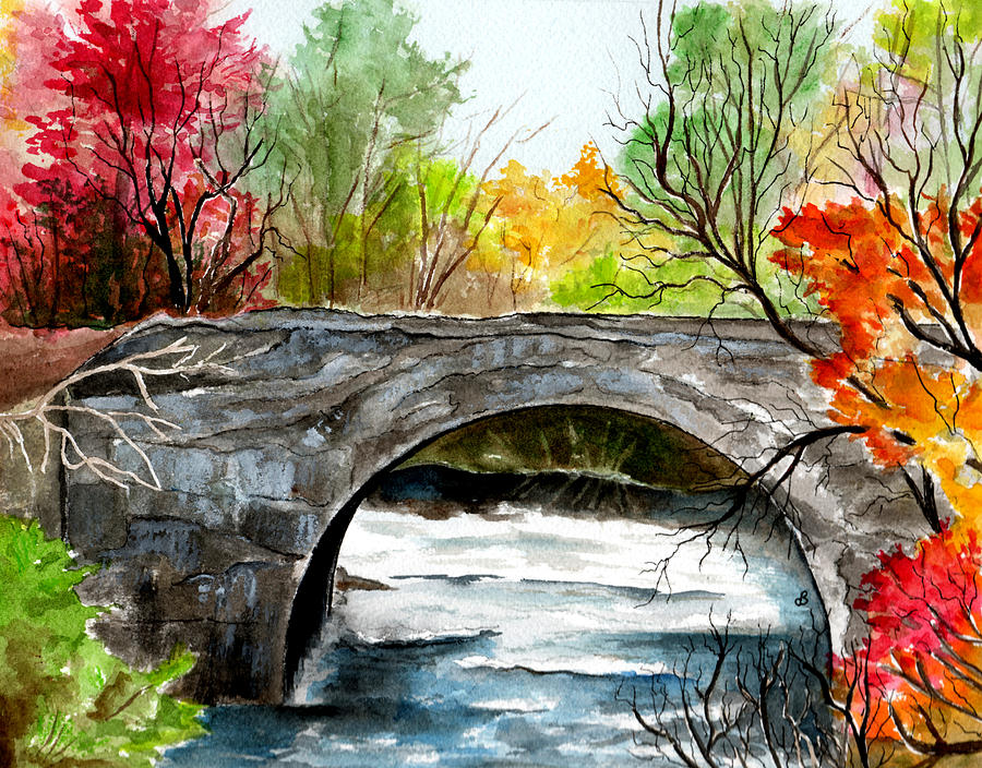 Stone Bridge In Maine  Painting by Brenda Owen