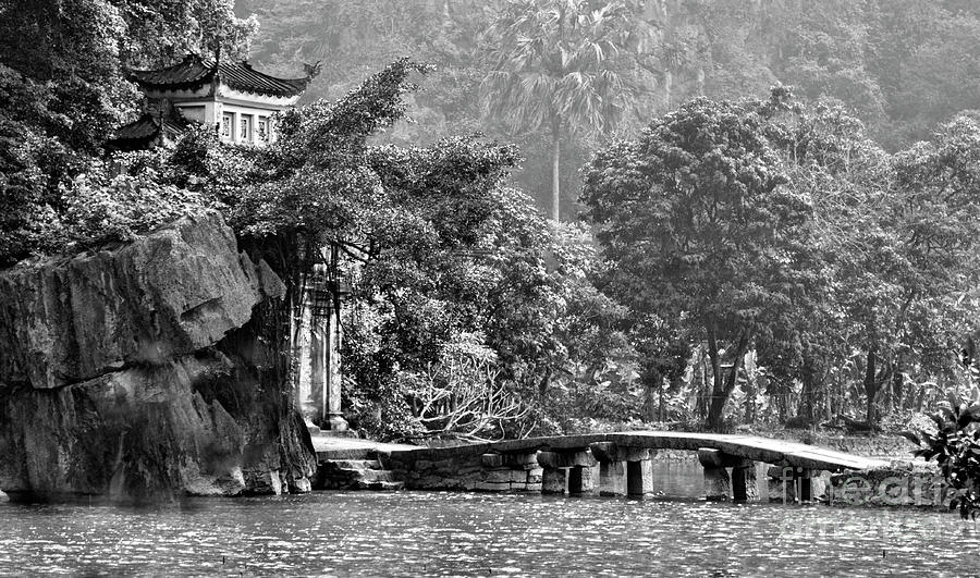 Stone Bridge Pagoda Vietnam BW Photograph by Chuck Kuhn