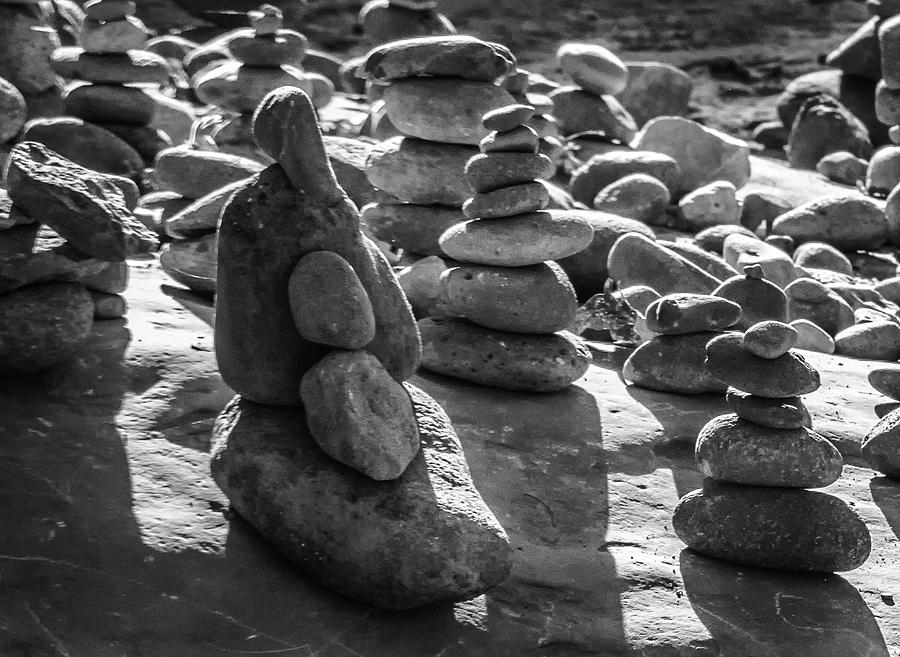 Stone Cairns 7791-101717-2cr-bw Photograph by Tam Ryan