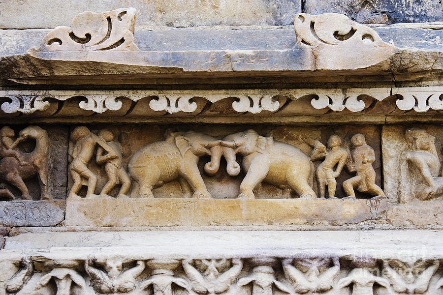 Stone Carvings in Old Temples at Khajuraho Photograph by Jeremy Woodhouse