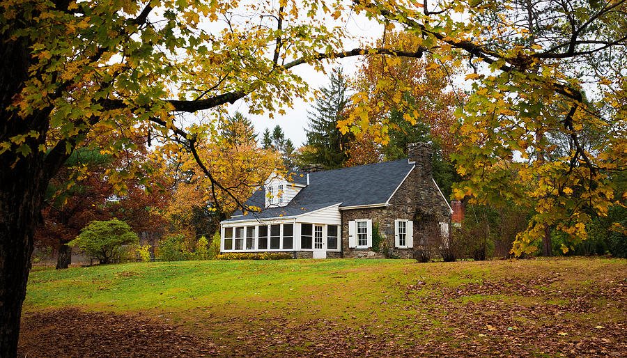 Stone Cottage in the fall Photograph by Kenneth Cole