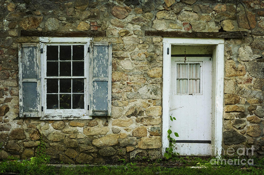 Stone Cottage with Blue Shutters Photograph by Debra Fedchin