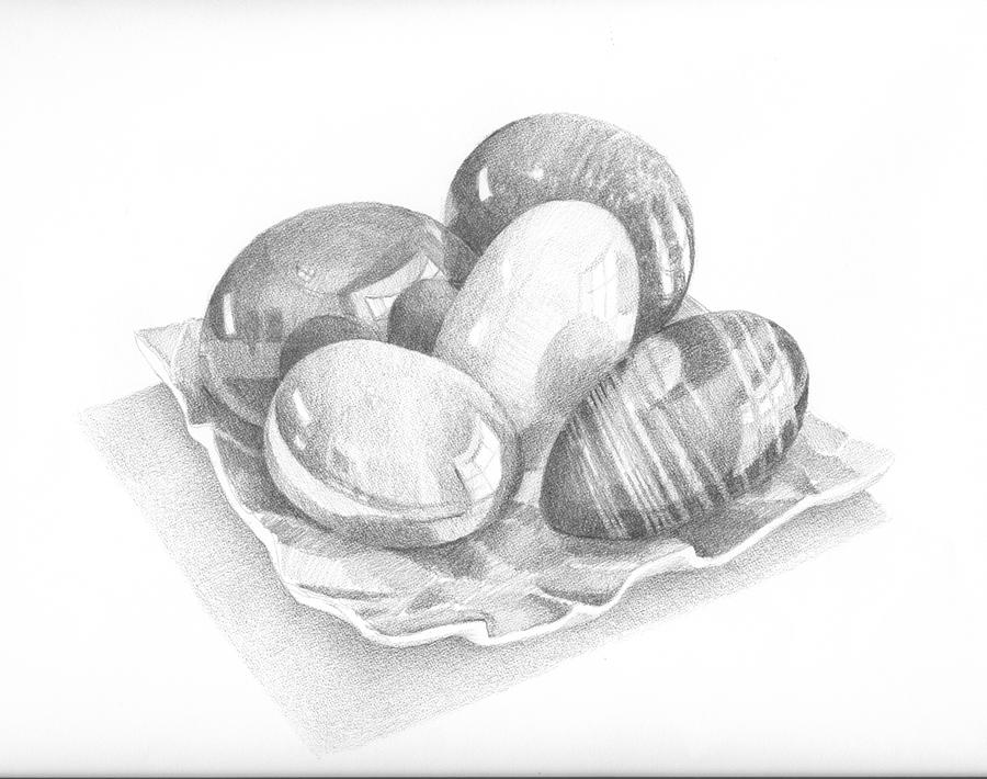 Polished Stone Eggs Sketch Drawing by Ben Kotyuk