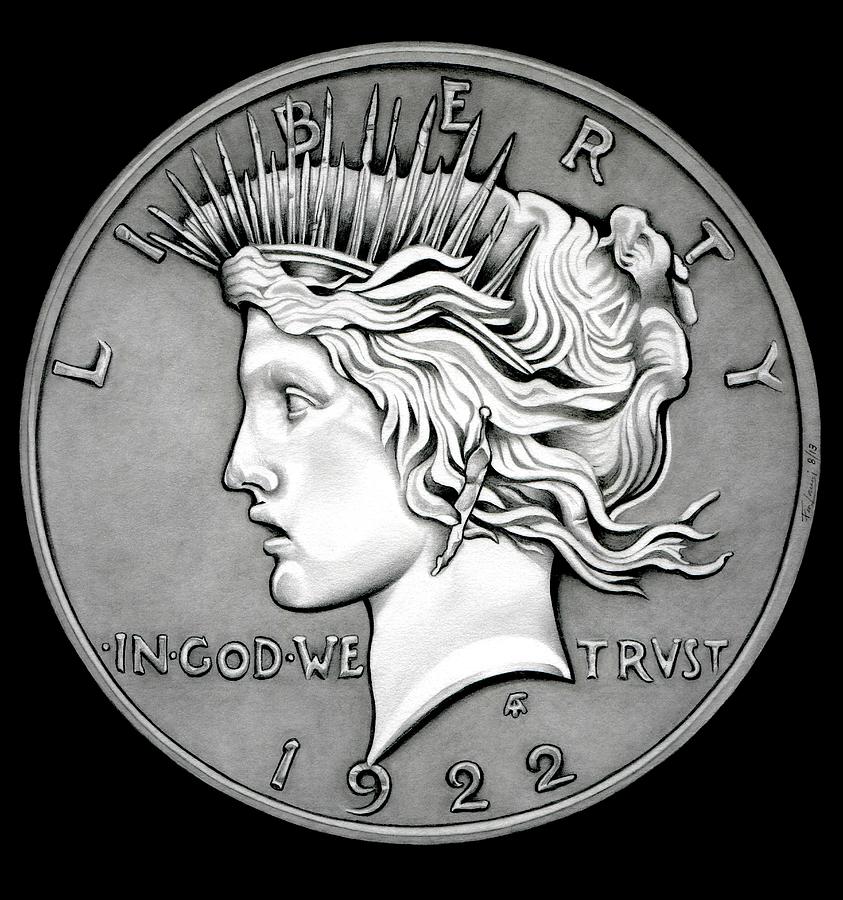 Stone Face Peace Dollar Drawing by Fred Larucci