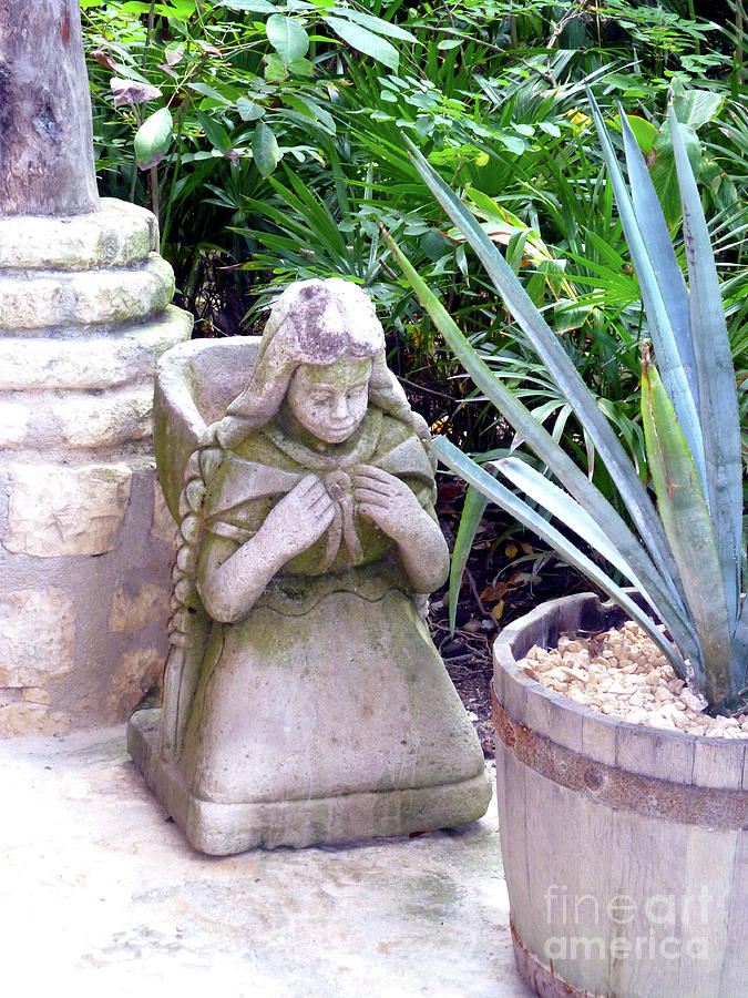 Stone Girl with Basket and Plants Photograph by Francesca Mackenney