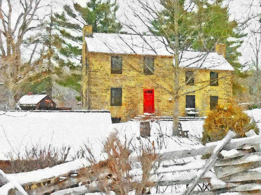 Stone House at the Oliver Miller Homestead in Winter Digital Art by Digital Photographic Arts