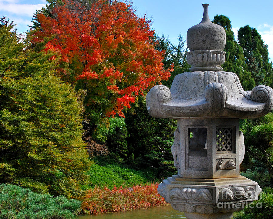 Stone Lantern in Autumn Photograph by Nancy Mueller