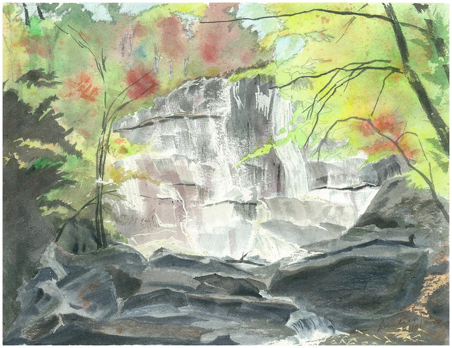Stone Mountain Falls - the Upper Cascade - III - Autumn Painting by Joel Deutsch