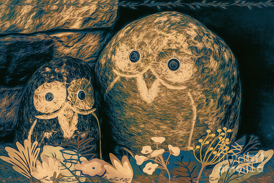 Stone Owls Digital Art by Jean OKeeffe Macro Abundance Art