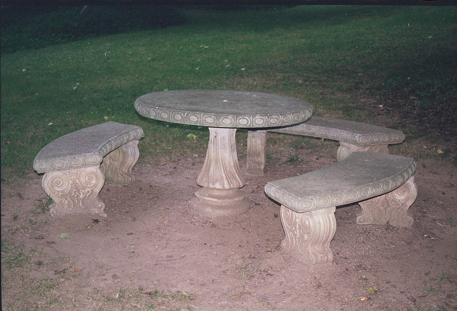 Picnic Table Photograph - Stone Picnic Table and Benches by Allen Nice-Webb