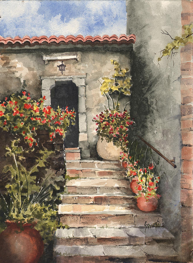 Flower Painting - Stone Steps by Sam Sidders