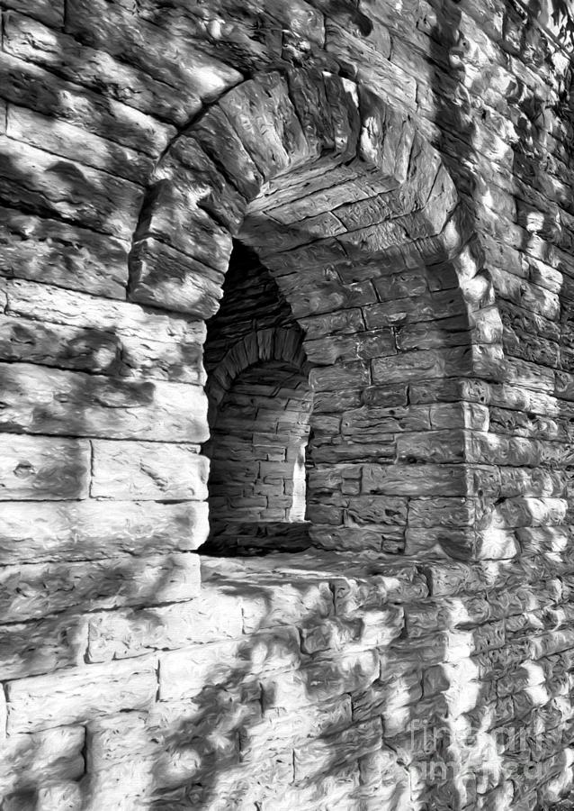 Stone Walls At Cincinnati Black and White Photograph by Mel Steinhauer