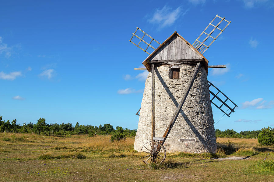 Nature Photograph - Stone windmill in Gotland, Sweden by GoodMood Art