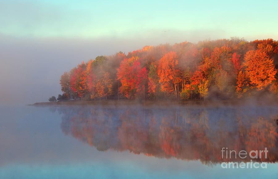 Stoneledge Lake in Autumn Fog Photograph by Terri Gostola