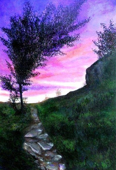 Stony Stairway To A Lake Painting by Marie-Line Vasseur