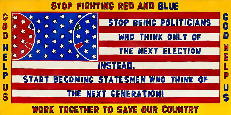 American Flag Painting - Stop Fighting Red And Blue by MaryAnn Kikerpill
