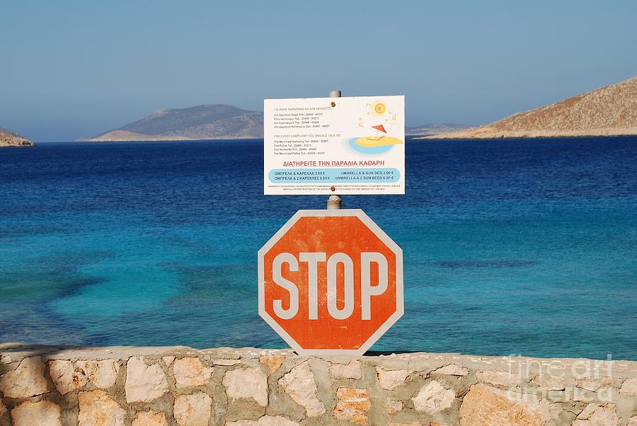 Stop sign at Ftenagia on Halki Photograph by David Fowler