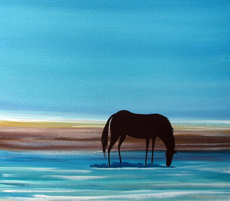 Stopping For A Drink - horse beach Painting by Debbie Criswell