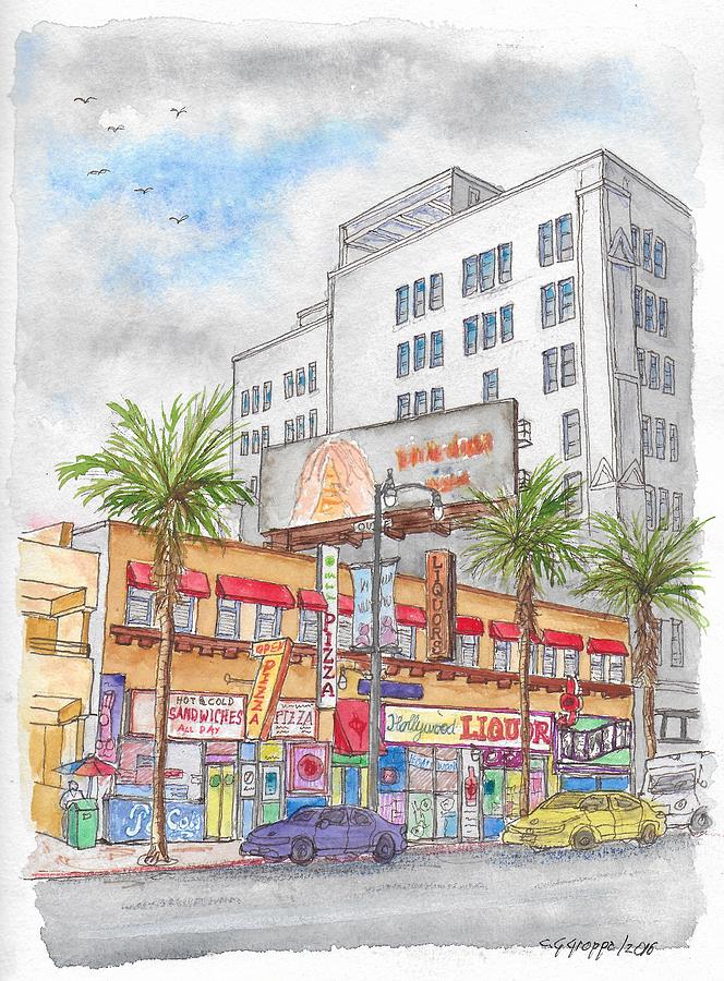 Stores in Hollywood Blvd., Hollywood, California Painting by Carlos G Groppa