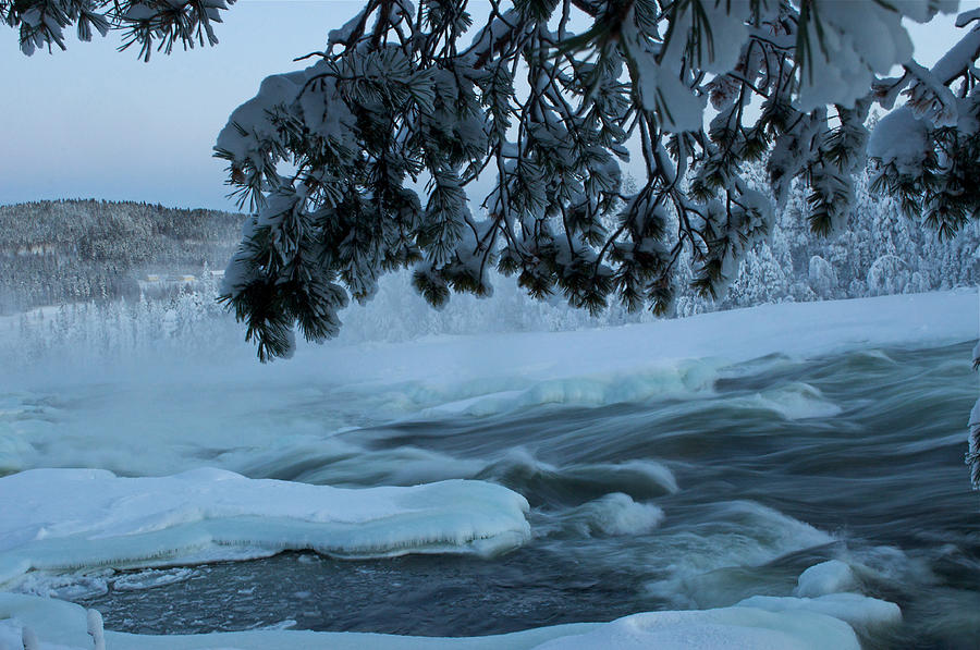 Storforsen Waterfall  In Winter Photograph