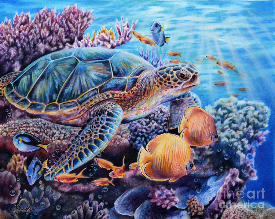 Sea Turtle Painting - Stories I tell by Lachri