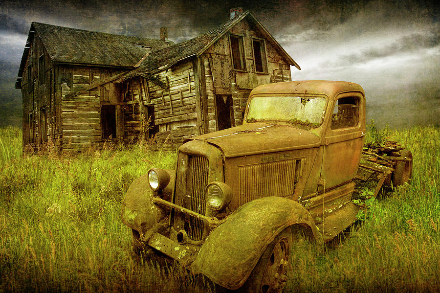 Stories to be Told with Abandoned Dodge Truck and Farm House Photograph by Randall Nyhof