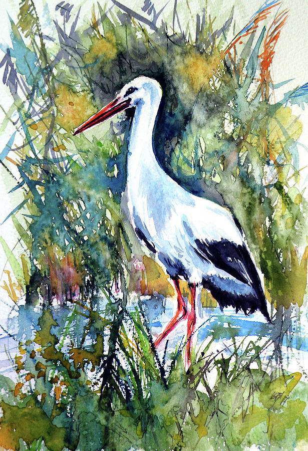 Stork Painting by Kovacs Anna Brigitta
