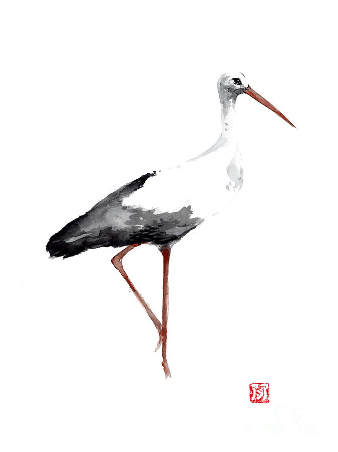 Stork Painting - Stork watercolor art print painting by Joanna Szmerdt