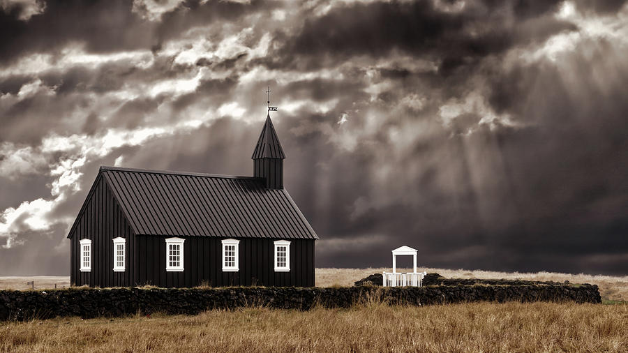 Storm at the Black Church Sepia Photograph by Jerry Fornarotto