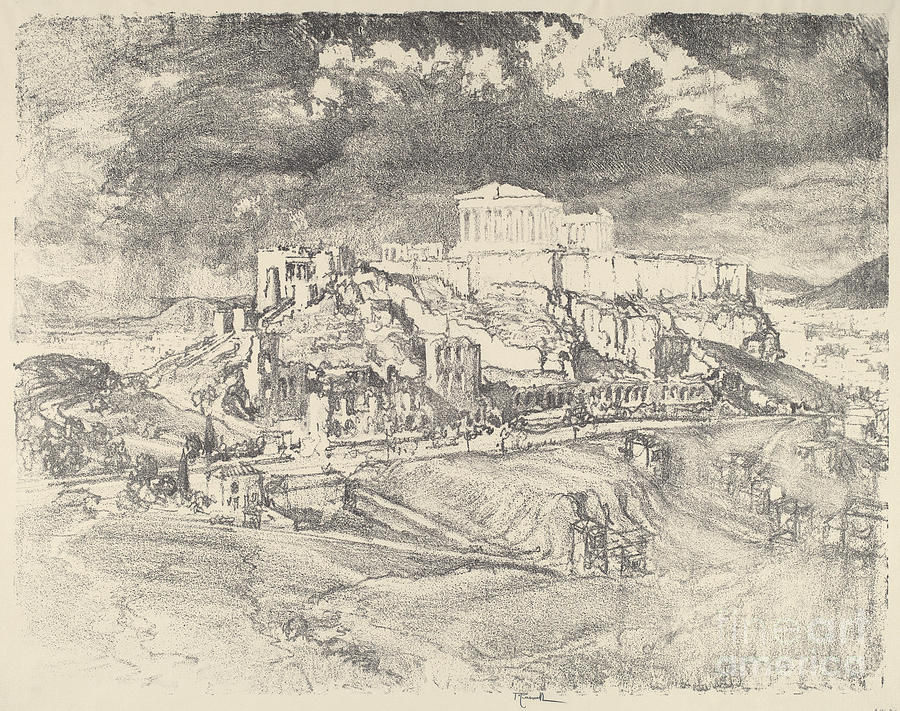 Storm Behind The Acropolis Drawing by Joseph Pennell