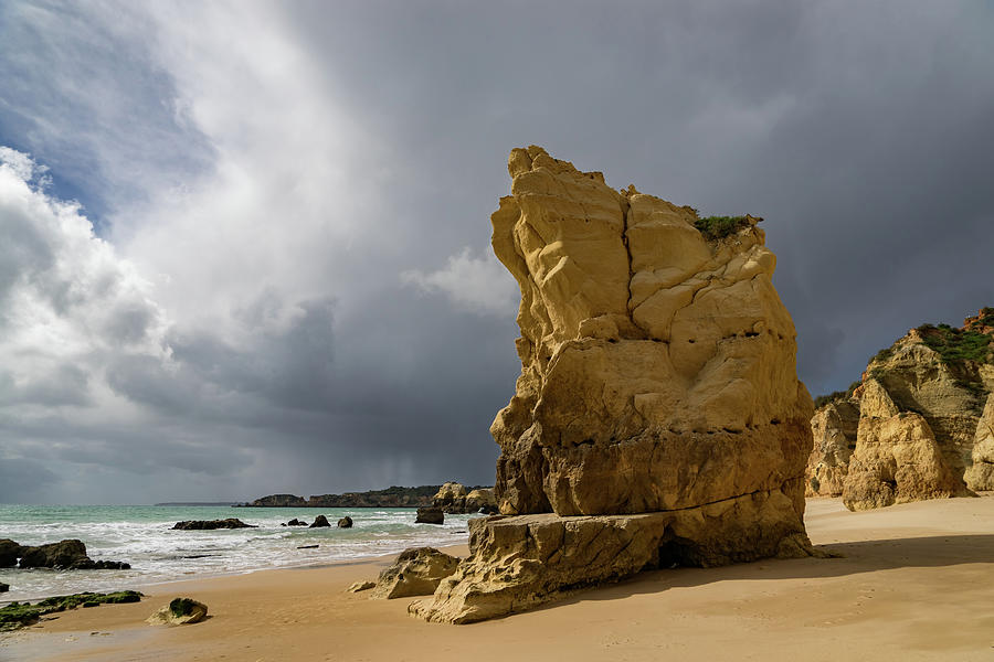 Storm Chasing Photograph - Storm Chasing on the Beach in Algarve Portugal by Georgia Mizuleva