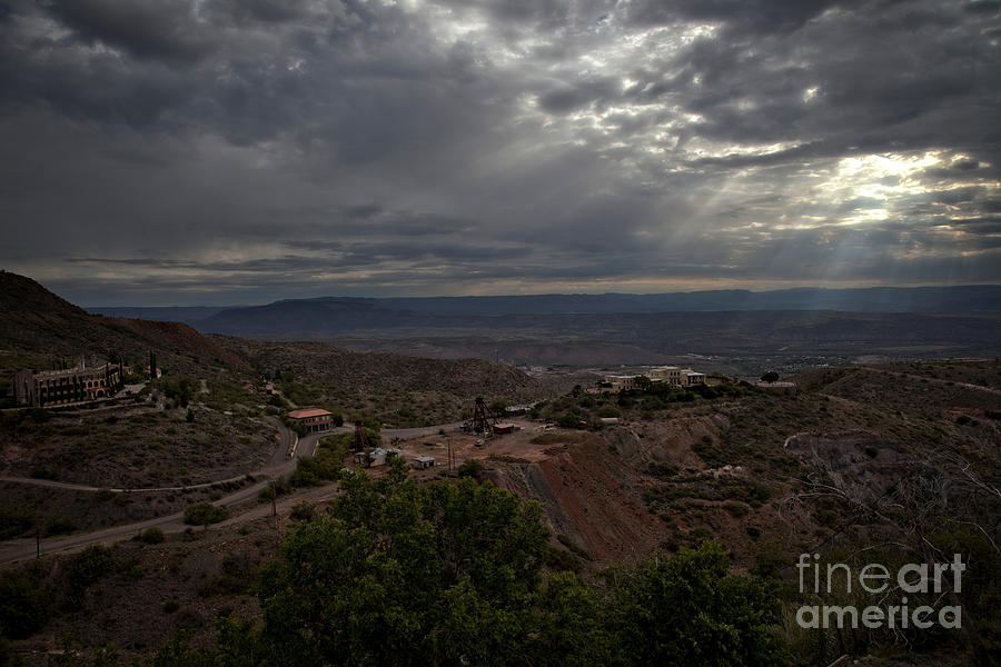 Storm Clouds and Suns Rays Jerome AZ Photograph by Ron Chilston