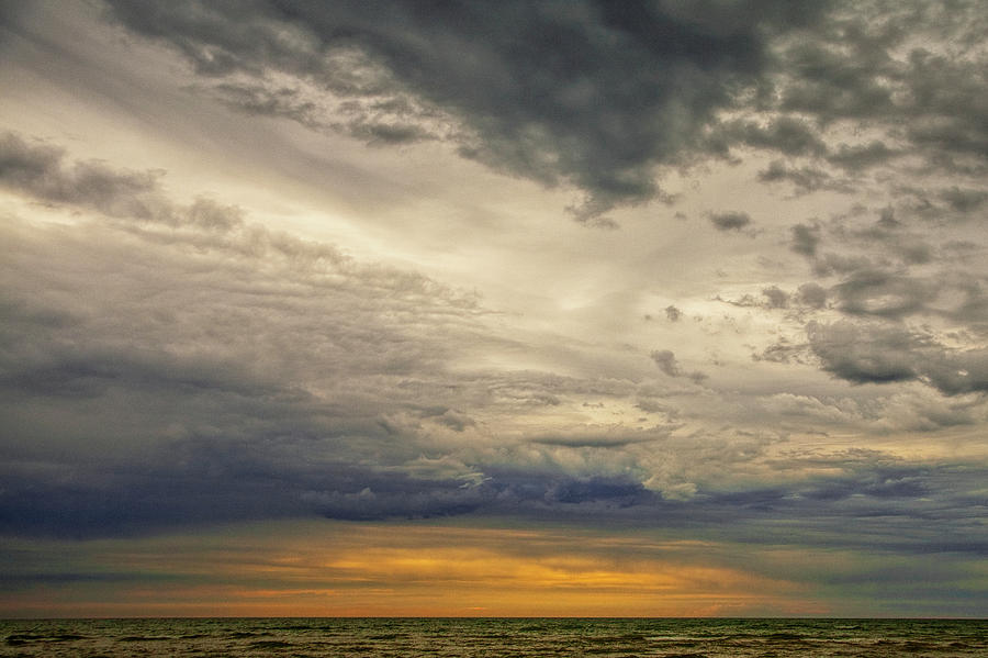 Storm Clouds at Sunrise over Lake Huron by Oscoda Michigan Photograph by Randall Nyhof