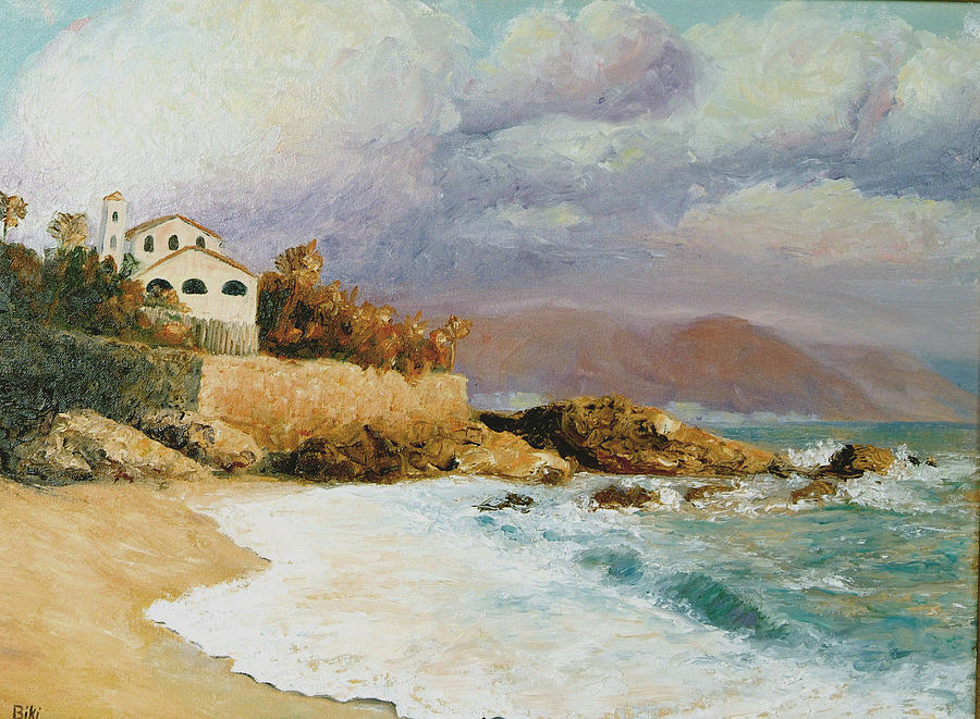 Storm Painting - Storm Clouds on the Beach by Biki Chaplain Storm Painting - Storm Clouds on the Beach by Biki Chaplain