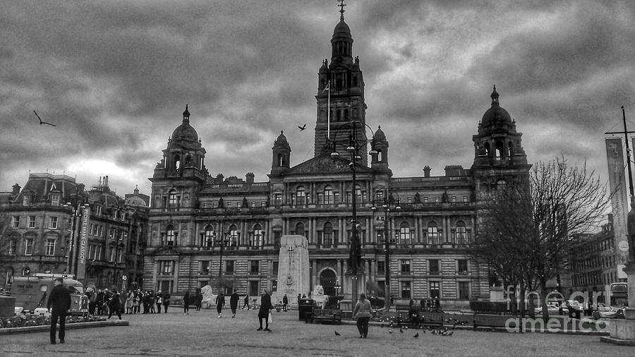 Storm Clouds Over George Square In Monochrome Photograph