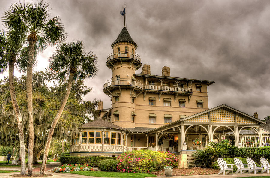 Flag Photograph - Storm Clouds Over Jekyll Island Club Hotel by Douglas Barnett