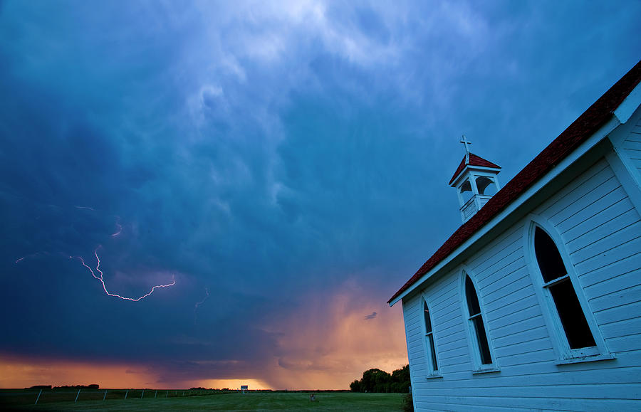 Landscape Digital Art - Storm Clouds over Saskatchewan country church by Mark Duffy