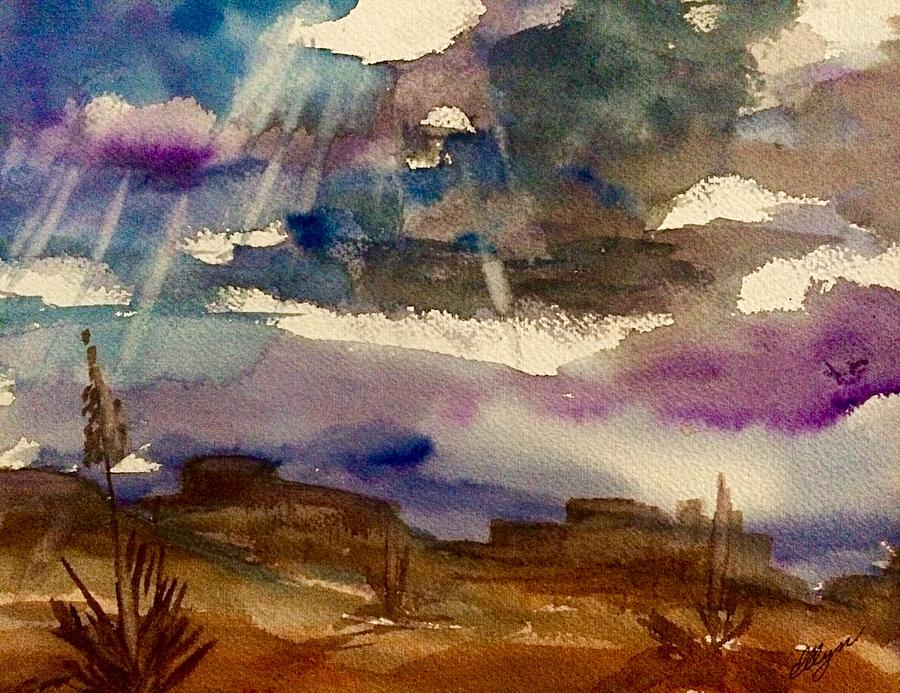 Storm Clouds Over The Desert Painting by Ellen Levinson