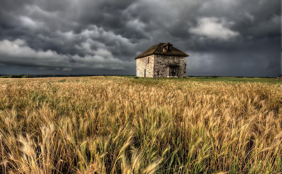 Storm Clouds Prairie Sky Stone House Photograph by Mark Duffy