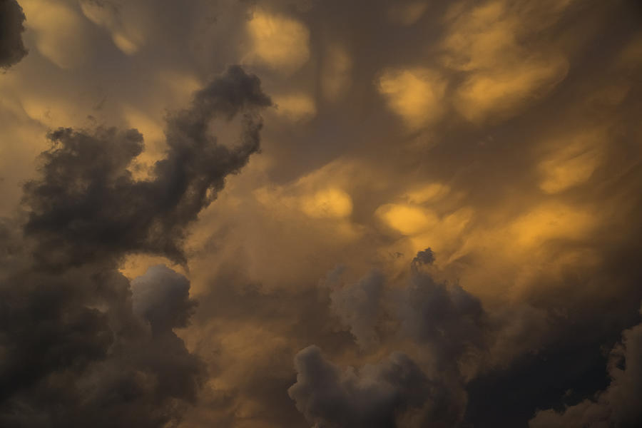 Storm Clouds Sunset - Ominous Grays and Yellows Photograph by Georgia Mizuleva
