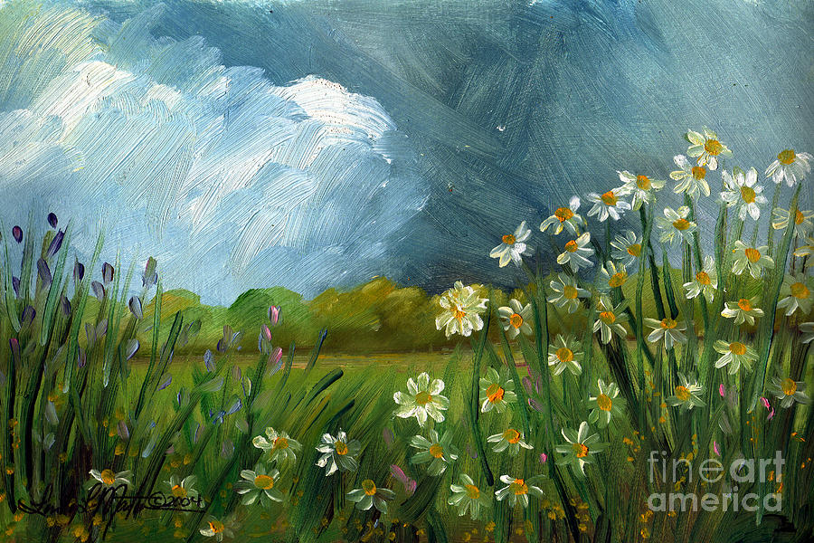 Storm Daisies Painting by Linda L Martin