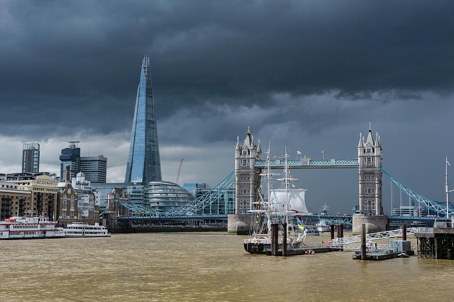 Storm looming over The Shard and Tower Bridge Photograph by Gary Eason