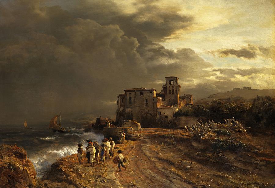 Vintage Painting - Storm On The Italian Coast by Mountain Dreams