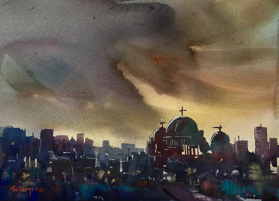 Storm over Belgrade Painting by Ugljesa Janjic
