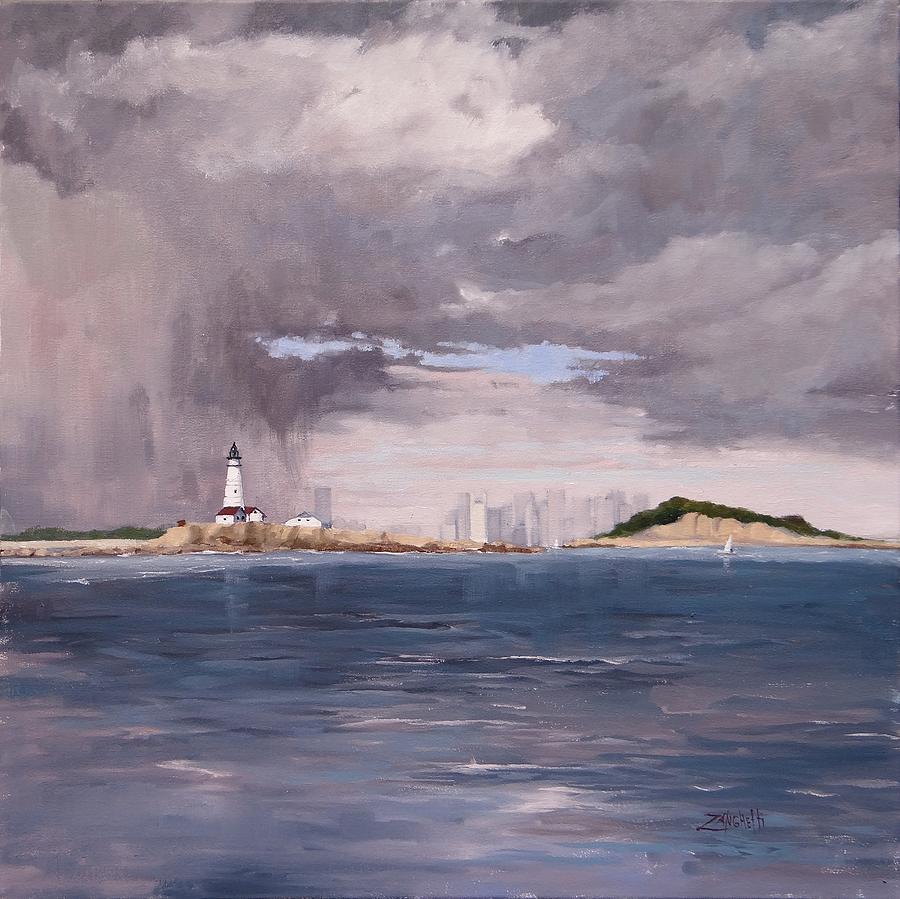 Storm Over Boston Painting by Laura Lee Zanghetti