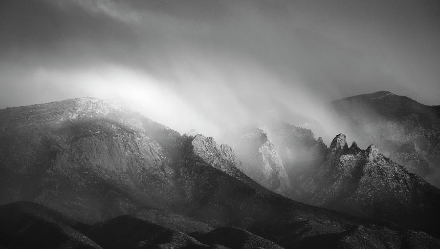 Storm Over the Sandias in Black and White Photograph by Mary Lee Dereske