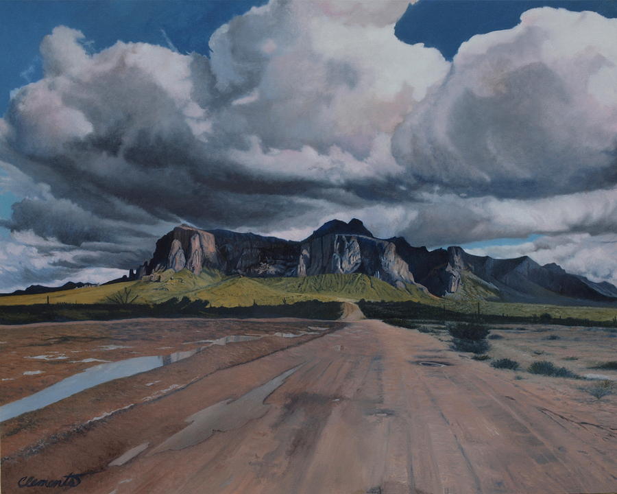 Mountain Painting - Storm over The Superstitions by Barbara Barber