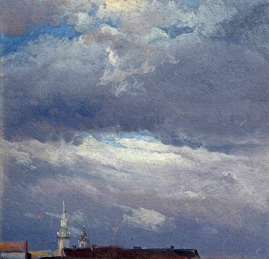 Stormclouds over the Castle Tower in Dresden Painting by Johan Christian Claussen Dahl
