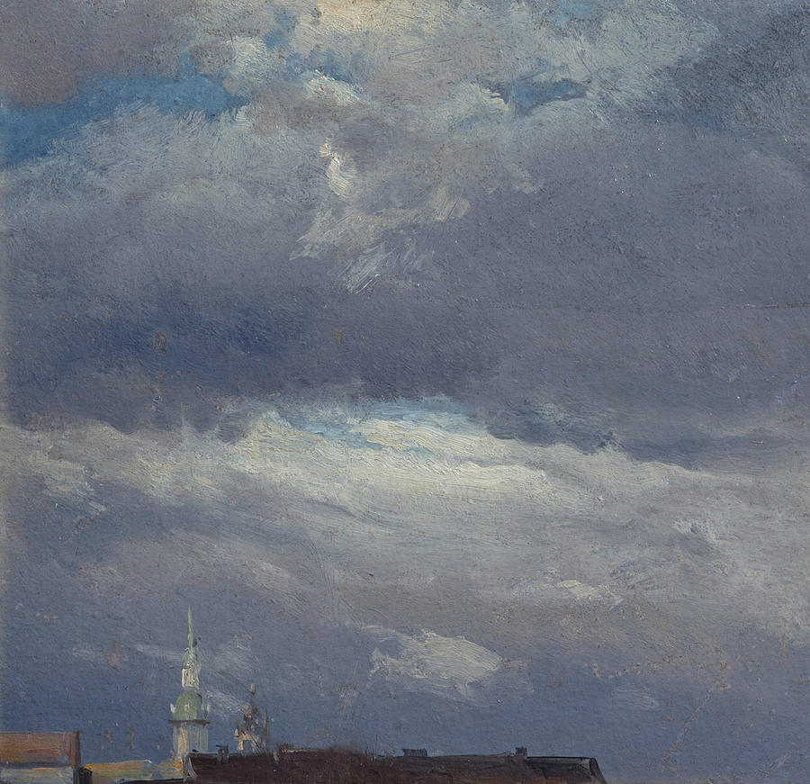 Stormclouds over the Castle Tower in Dresden Painting by Johan Christian Dahl